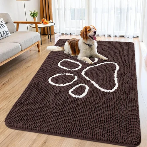 Vista 147 de Smiry Tapete para puerta de perro para patas fangosas, absorbente y Gris y negro