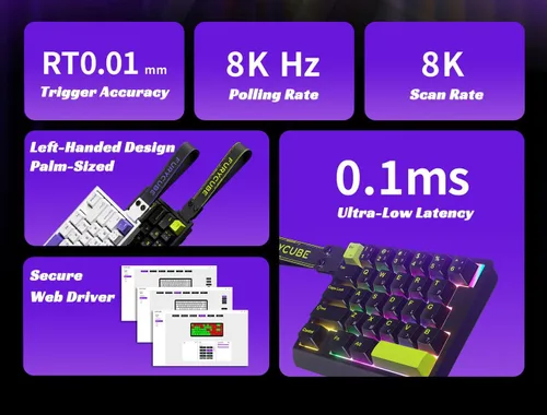 Vista 8 de Teclado mecánico para juegos de mano izquierda, interruptor magnético con efecto Hall, 30 teclas intercambiables en caliente, 0.000 in RTRS, 8K