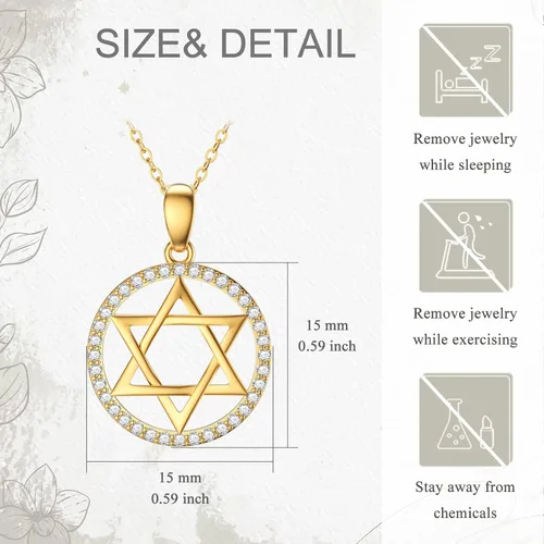 Vista 5 de Collar con dije de estrella de David de oro de 14 quilates para mujer, oro amarillo sólido judío de seis puntas con estrella de David, joyería