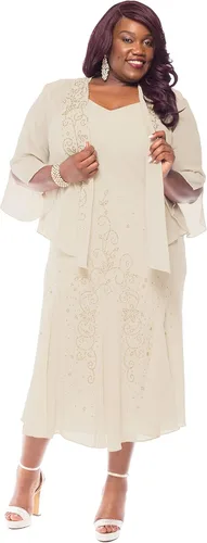 Vista 4 de R&M Richards - Vestido de gasa con cuentas para mujer