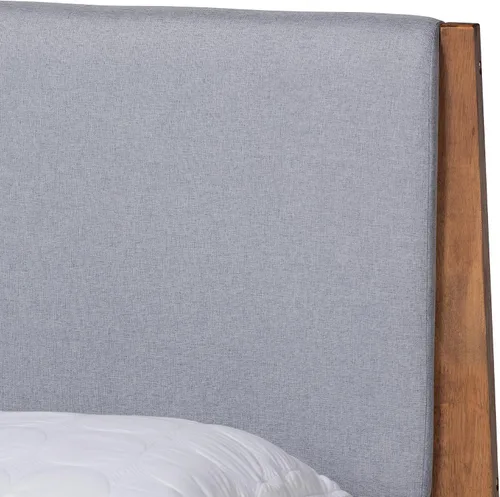 Vista 6 de Baxton Studio Senna Mid-Century - Cama de plataforma tapizada de tela gris moderna y acabado marrón nogal, tamaño King