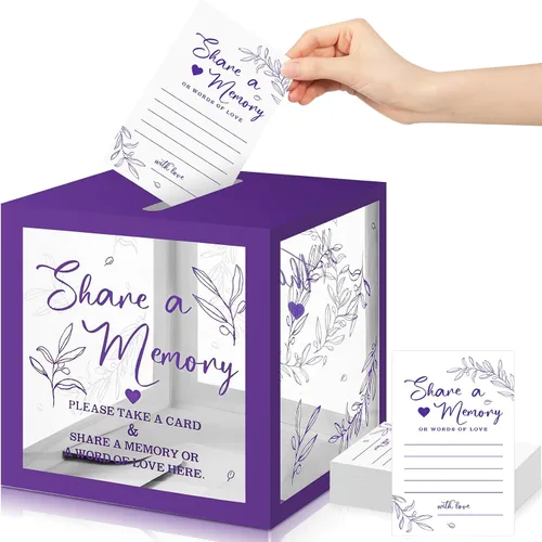 Vista 8 de Pajean - 50 tarjetas de memoria para celebrar la vida, caja de tarjetas con ventanas transparentes, caja de memoria para funeral, boda, cumpleaños