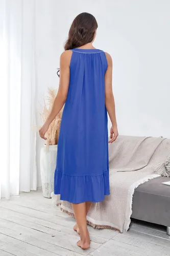Vista 7 de IZZY + TOBY Camisones de algodón para mujer, sin mangas, con bolsillos, suaves, con nudos, camisón largo