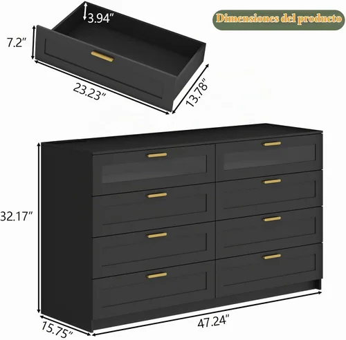 Vista 2 de Cómoda con 8 cajones con estación de carga, cómoda blanca para dormitorio con luces LED, cómoda moderna para armario, organizador de cómodas dobles