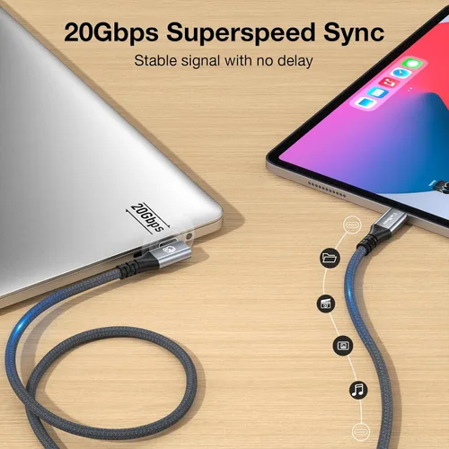 Vista 3 de UseBean Cable USB C a USB C de 240 W de 0.6 pies [2 unidades], cable de datos USB C 3.2 Gen 2X2 20Gbps de ángulo recto, salida de video 4K, cable