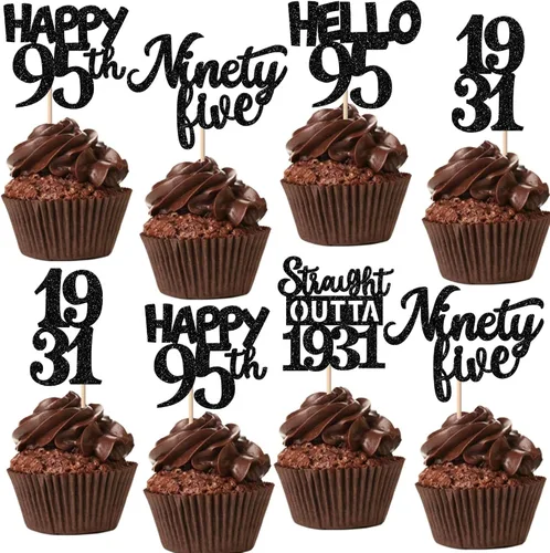 Vista 31 de 30 piezas negras para cupcakes de 10.º cumpleaños con purpurina Ten Happy 10 Straight Outta 2016 para saludos a 10 años 10 cumpleaños, boda Negro