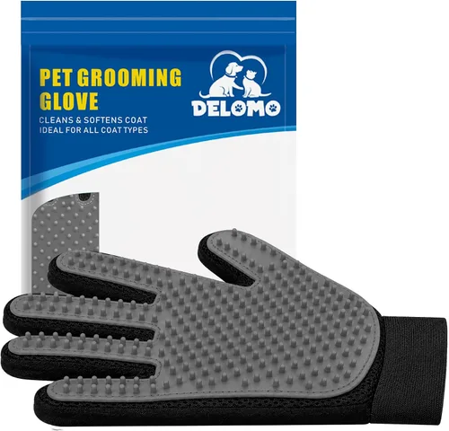 Vista 7 de Guante removedor de pelo para mascotas, cepillo suave para guantes de aseo de mascotas, guante de eliminación de pelos, guante de masaje con diseño