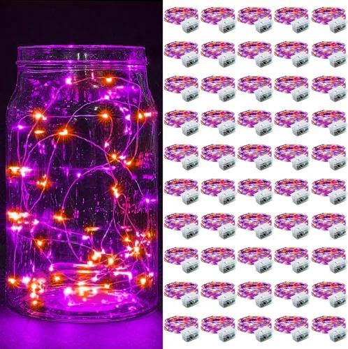Vista 48 de Paquete de 6 luces de hadas a pilas con temporizador remoto, 8 modos de iluminación, 7 pies, 20 luces LED impermeables para Halloween, Navidad