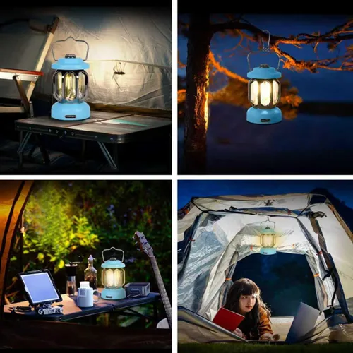 Vista 5 de Linternas LED recargables para campamento, luces vintage para acampar, funcionan con pilas, luces portátiles retro de metal para senderismo