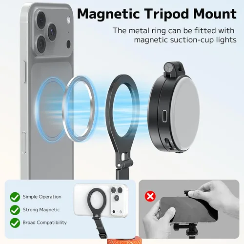 Vista 2 de VRIG MG-40 Soporte magnético para trípode para Magsafe, tres ejes giratorios con rosca de 1/4 y adaptador de zapata fría para cámara, compatible