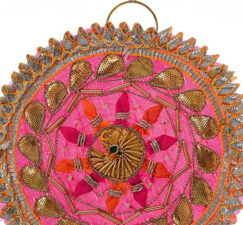 Vista 6 de Toran Bandanwaar Gota - Cuentas de pompón para colgar para el hogar, pared, puerta, templo, festival, boda, fiesta, decoración y regalo (rosa)