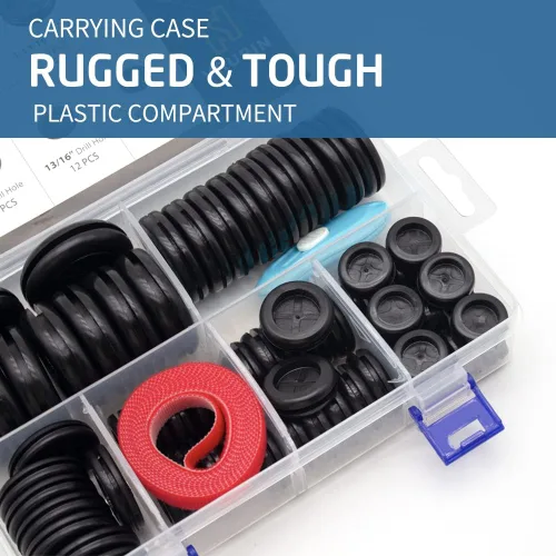 Vista 2 de Vrupin Kit Surtido de 66 Ojales de Goma, Tapones para Orificios de Taladro Cortafuegos Protección de Cables, 6 Tamaños 1-13/16" 1-1/2" 1" 7/8" 5/8