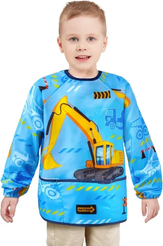 Vista 17 de WERNNSAI Bata de arte para niños impermeable con manga larga y 3 bolsillos de pintura