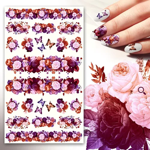 Vista 4 de Pegatinas para uñas (5 hojas) FLONZNAIL Cherry Sakura Real Photo Flowers Garden Vintage Style Ocho