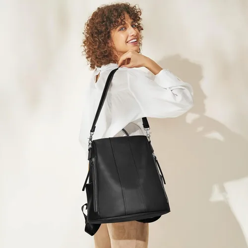 Vista 8 de S-ZONE - Mochila de piel suave para mujer, antirrobo, mediana, bolsa de hombro 2-negro