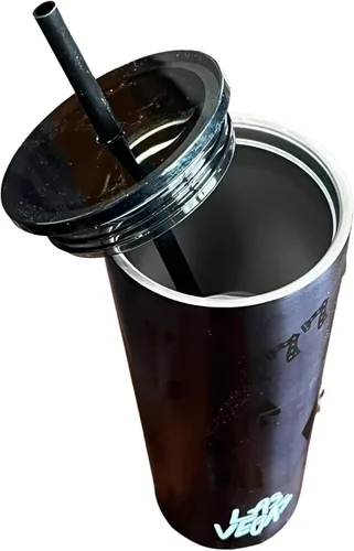 Vista 3 de Starbucks Las Vegas - Vaso de acero inoxidable con diseño de corazones negros mate 777