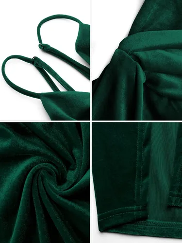Vista 6 de Missufe Vestido cruzado de terciopelo sin mangas con tirantes delgados, cuello en V, para fiesta, cóctel, fruncido, con abertura, para mujer