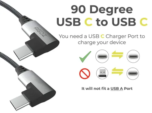Vista 2 de AGOZ Cable USB 3.0 de 5 amperios tipo USB-C a USB-C en ángulo recto, cable de 90 grados, cargador rápido para Samsung Galaxy S25 S24 S23 S22 S21 A14