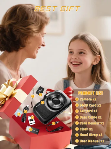 Vista 8 de Cámara digital 4K 64MP con tarjeta de 64 GB y zoom de 16X, fácil para niños