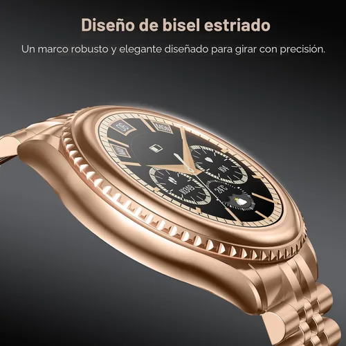 Vista 3 de Reloj inteligente de lujo de alta gama para hombres, esfera giratoria (bisel de corte de hacha) smartwatch, pantalla AMOLED de 1.32 pulgadas Dorado
