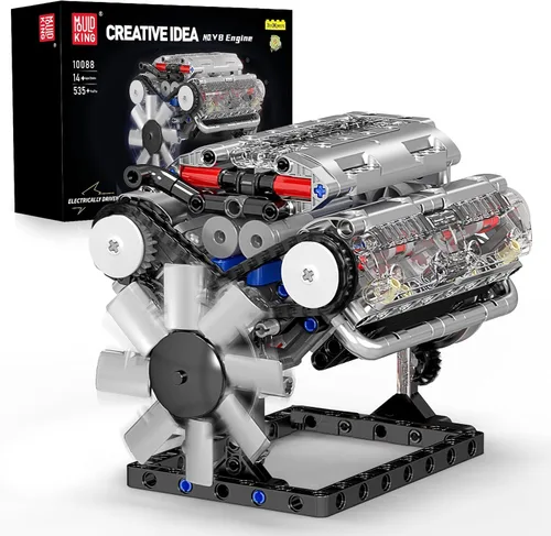 Vista 9 de Mould King 10087 MOC Technique (L4) Kit de bloques de construcción de motor de gasolina serie cuatro cilindros, kit de bloques de abrazadera