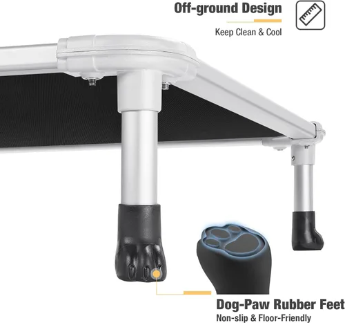 Vista 70 de Veehoo Cama elevada para perros a prueba de mordidas - Cuna elevada refrescante para mascotas - Marco de aluminio plateado y tela de malla