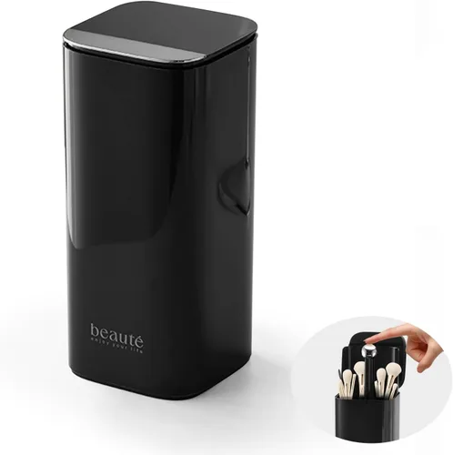 Vista 7 de DASITON Soporte para brochas de maquillaje con tapa, organizador de brochas de maquillaje de 4 ranuras, organizador de cosméticos de maquillaje