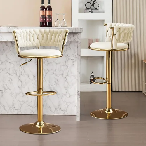 Vista 17 de Velvet Bar Stools Set of 1, Swivel Counter Height Barstools with Woven Backrest, Adjustable Height Bar Stools for Kitchen Island, Home Bar, Pub