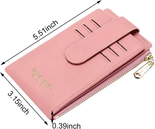 Vista 2 de OIDERY Cartera con tarjetero RFID para mujer, delgada, plegable, con cremallera, organizador de tarjetas, carteras con caja de regalo, Rosado