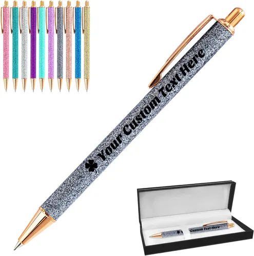 Vista 26 de 10 bolígrafos personalizados con purpurina, bolígrafos impresos personalizados a granel, bolígrafos retráctiles de tinta negra para graduación