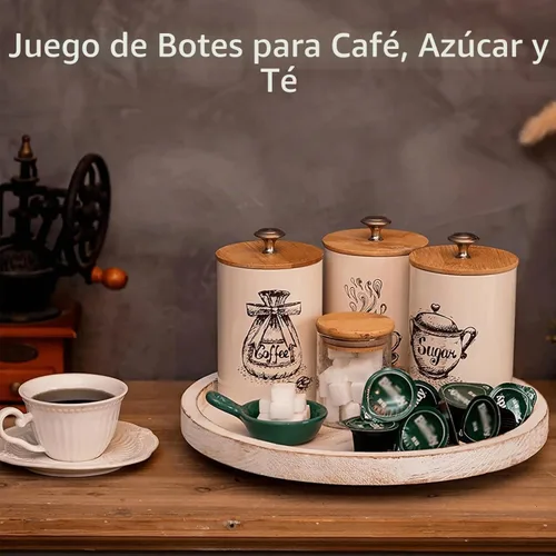 Vista 5 de Juego de recipientes pequeños para encimera de cocina, juego de recipientes de café de 25 onzas, recipiente de cocina vintage de metal, paquete