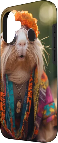 Vista 2 de iPhone 16 Boho Hippie Sunglasses Guinea Pig Case