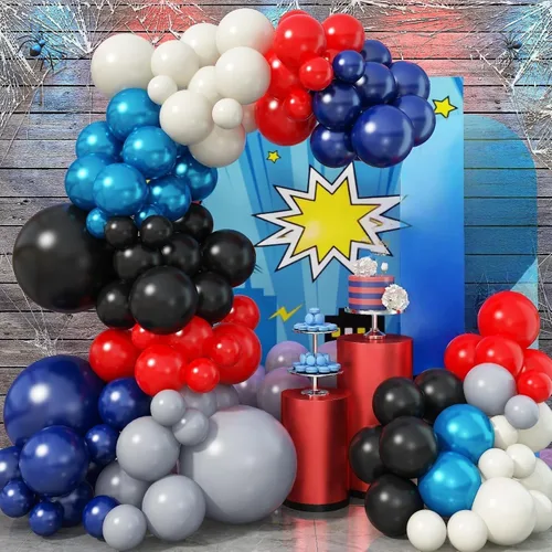 Vista 20 de Arco de globos de pata de perro, 105 piezas de guirnalda de globos con estampado de patas azules y naranjas, globos de papel de aluminio de hueso