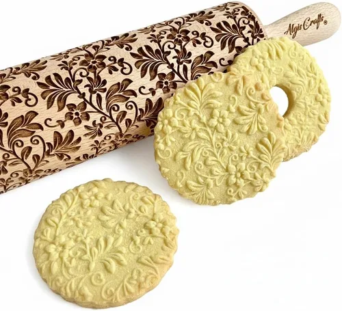 Vista 13 de Rodillo de gofrado BLOOMY con patrón floral – Rodillo para masa y arcilla para galletas y cerámica en relieve - Sello para galletas y cerámica