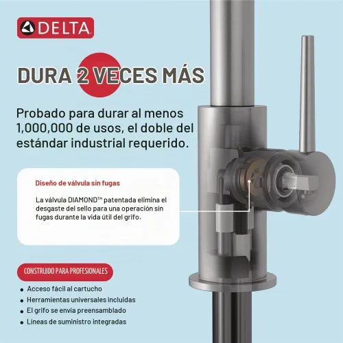 Vista 4 de Delta Kate - Grifo de un solo grifo para fregadero de cocina con pulverizador de espray Cromo