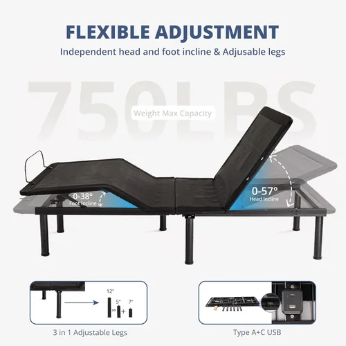 Vista 5 de EGOHOME Base de cama ajustable de tamaño completo y colchón de espuma viscoelástica de gel de carbón de 14 pulgadas, inclinación independiente