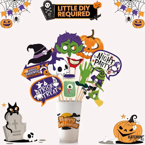 Vista 9 de KatchOn, Juego de accesorios para cabina de fotos de Halloween, paquete grande de 24, accesorios de fotos de Feliz Halloween para sesión de fotos