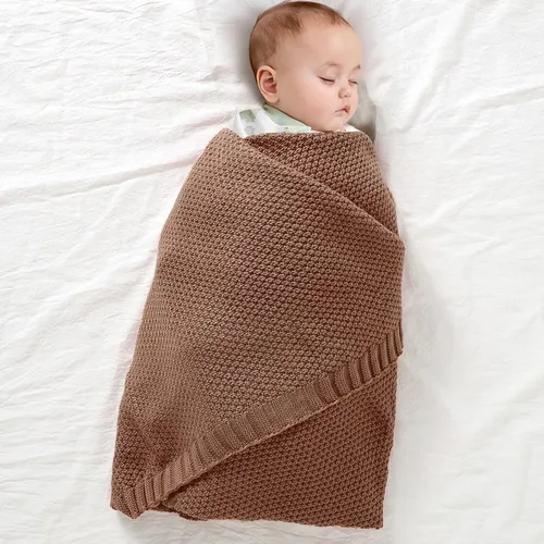 Vista 3 de Manta de bebé tejida para niños y niñas, color beige, 40 x 30 pulgadas