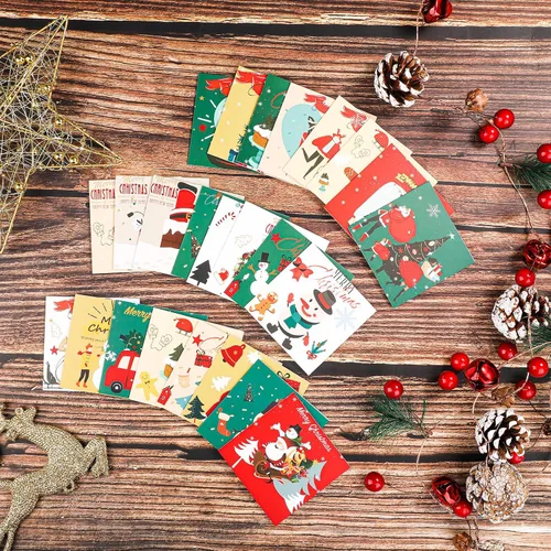 Vista 5 de PEUTIER 24 mini tarjetas de felicitación de Navidad, 3 x 3 pulgadas, bonitas tarjetas de felicitación navideñas, paquete surtido para familiares
