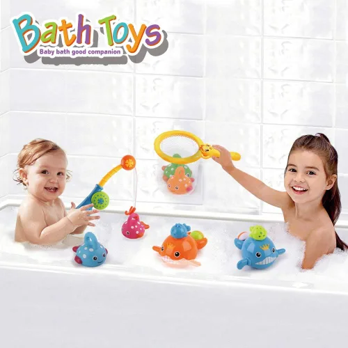 Vista 6 de Dwi Dowellin Juguetes de baño, juegos de pesca, ballenas de natación, juguete para la tina de baño, para niños pequeños, conjunto de peces