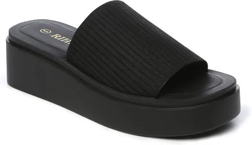 Vista 3 de Rihero Sandalias de plataforma de punto para mujer, cómodas, puntera abierta, deslizantes gruesos