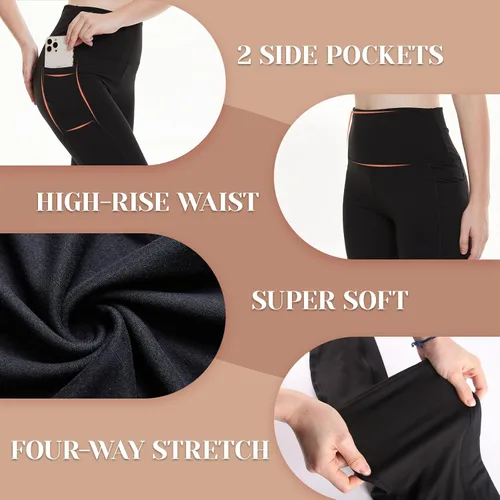 Vista 4 de QGGQDD Paquete de 3 leggings negros de cintura alta para mujer, leggings deportivos suaves para entrenamiento, yoga