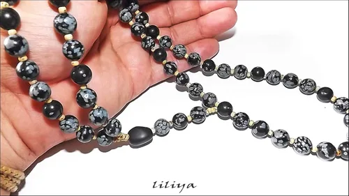 Vista 5 de Liliya Jewelry Collar de obsidiana de copo de nieve para hombre, piedra preciosa natural Y Lariat, amuleto de mano con protección de cristal