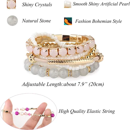 Vista 3 de LOYALLOOK Juego de 6 pulseras de cuentas apilables bohemias para mujer pulseras elásticas estilo bohemio elásticas de varias capas
