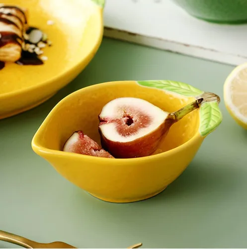 Vista 4 de 4 platos de cerámica para aperitivos con forma de limón, platos de condimento