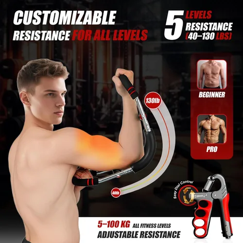 Vista 3 de LuxUltra Twister Arm Trainer Equipo de entrenamiento de pecho para hombres y mujeres, entrenador de pecho y brazo ajustable de 40 a 130 libras