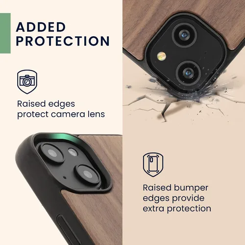 Vista 3 de kwmobile Funda de madera compatible con Apple iPhone 14, brújula de navegación, color marrón oscuro