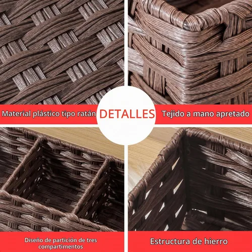 Vista 7 de Cesta de Papel para la Parte Superior del Tanque del Inodoro, Cesta Multiusos de Mimbre de Plástico Tejida a Mano, Contenedores con Divisor