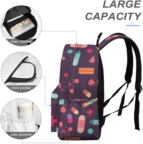 Vista 4 de Mochila de viaje de enfermería médica ligera de 16.5 pulgadas para computadora portátil, mochila casual para hombres y mujeres