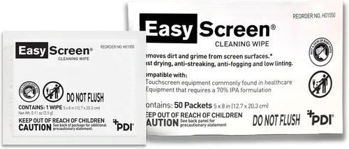 Vista 2 de Easy Screen, toallitas de limpieza de pantalla premium, electrónica, pantallas táctiles y limpiador de gafas, 50 paquetes individuales por caja